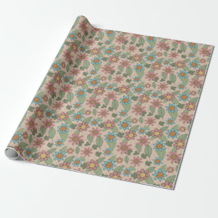 Roze Blauwe Bloemen Natuur Cadeaupapier