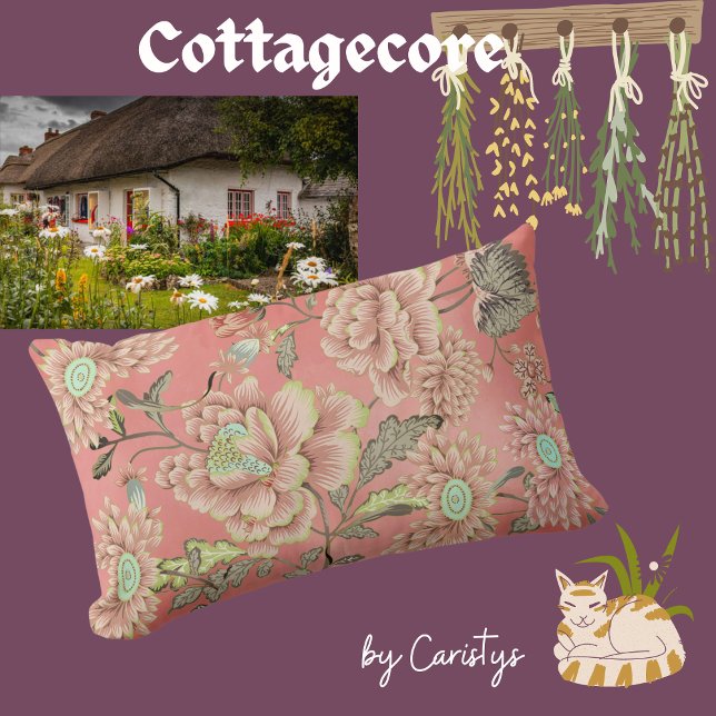 Roze blauwe bloemen op koraalachtergrond kussen (Creator heeft geüpload)