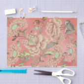Roze blauwe bloemen op koraalachtergrondpapier tissuepapier (Craft)
