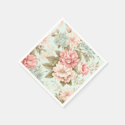 Roze Blauwe Bloemen Servetten (Hoek)