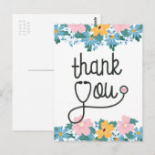 Roze Blauwe Bloemen Stethoscoop Verpleegster Dank  Briefkaart (Voorkant / Achterkant)