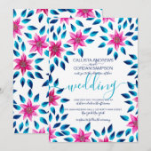 Roze Blauwe Bloemen Verlaat Acrylverf Trouwen Kaart (Voorkant / Achterkant)