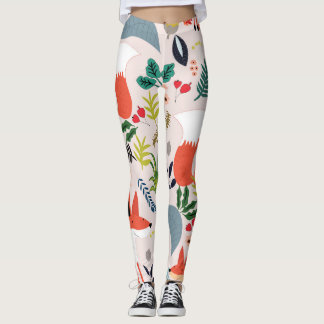 Roze, blauwe bloemen: vosentuin. leggings