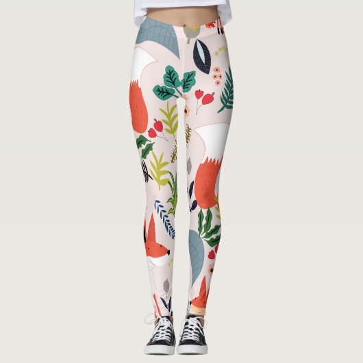 Roze, blauwe bloemen: vosentuin. leggings (Voorkant)
