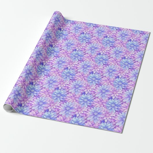 Roze & Blauwe Bloemen Wrapping Papier Pastel kleur (Uitgerold)