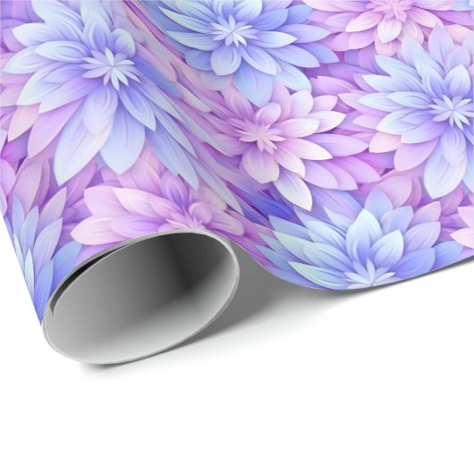 Roze & Blauwe Bloemen Wrapping Papier Pastel kleur (Rol Hoek)