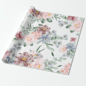 Roze & Blauwe Bloemendesign Inpakpapier (Uitgerold)