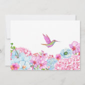 Roze blauwe bloementak met afstuderen van vogels kaart (Achterkant)