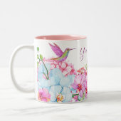 Roze blauwe bloementak met vogel tweekleurige koffiemok (Links)