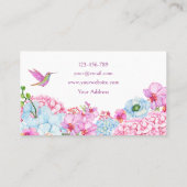Roze blauwe bloementak met vogel visitekaartje (Achterkant)