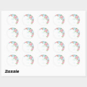 Roze blauwe bloemhuwelijk ronde sticker (Vel)