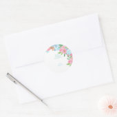 Roze blauwe bloemhuwelijk ronde sticker (Envelop)