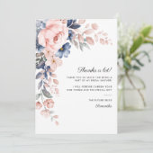 Roze Blauwe Bloemige Bloei Script Bruidsuitnodigin Bedankkaart (Staand voorkant)