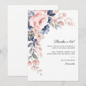 Roze Blauwe Bloemige Bloei Script Bruidsuitnodigin Bedankkaart (Voorkant / Achterkant)