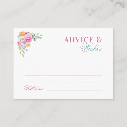 Roze & Blauwe Bloemige Bruidsdouche Advies en Wens Informatiekaartje (Voorkant)