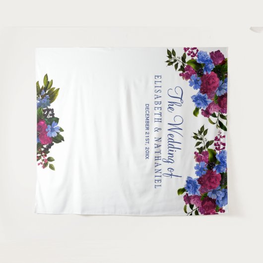 Roze blauwe bloemige fotohut achtergrond voor trou wandkleed (Voorkant (horizontaal))