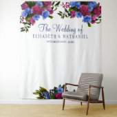 Roze blauwe bloemige fotohut achtergrond voor trou wandkleed (In situ)