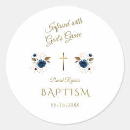 Roze Blauwe Bloemige Gouden Calligrafie Tweeling D Ronde Sticker