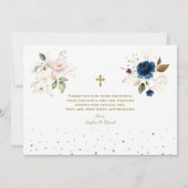 Roze Blauwe Bloemige Tweeling 1e Verjaardag Christ Bedankkaart (Achterkant)