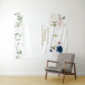 Roze Blauwe Bloemige Tweeling 1e Verjaardag Doopfe Wandkleed (In Situ (horizontaal))