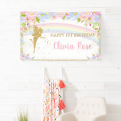 Roze Blauwe Bloemige Verjaardag Achtergrond B Spandoek (Insitu)