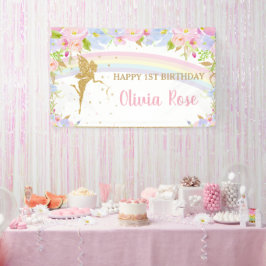 Roze Blauwe Bloemige Verjaardag Achtergrond B Spandoek