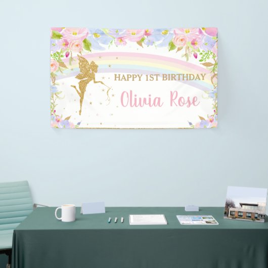 Roze Blauwe Bloemige Verjaardags Achtergrond Met R Spandoek (Beurs)