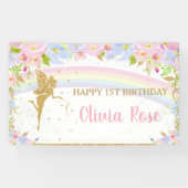 Roze Blauwe Bloemige Verjaardags Achtergrond Met R Spandoek (Horizontaal)