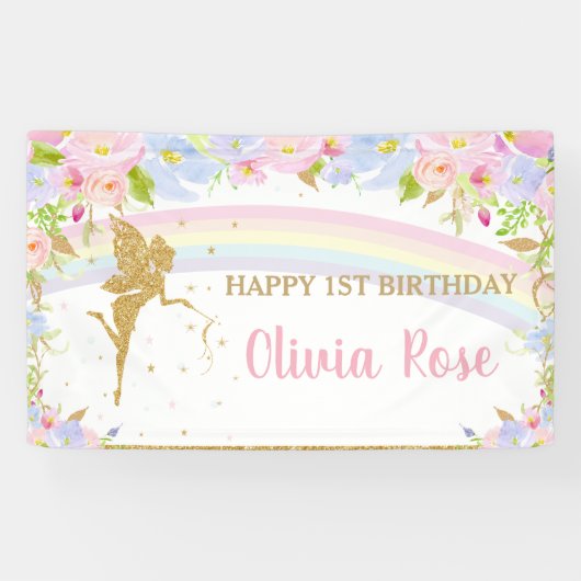 Roze Blauwe Bloemige Verjaardags Achtergrond Met R Spandoek (Horizontaal)