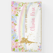 Roze Blauwe Bloemige Verjaardags Achtergrond Met R Spandoek (Verticaal)