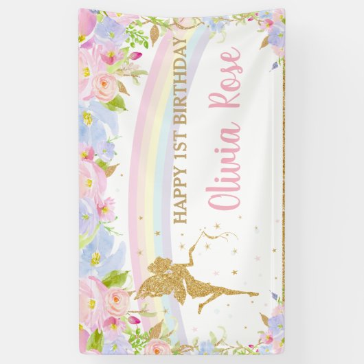 Roze Blauwe Bloemige Verjaardags Achtergrond Met R Spandoek (Verticaal)
