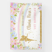 Roze Blauwe Bloemige Verjaardags Achtergrond van d Spandoek (Verticaal)