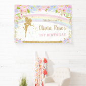 Roze Blauwe Bloemige Verjaardags Achtergrond van d Spandoek (Insitu)