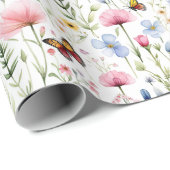 Roze Blauwe Bloemige Vlinders Baby Shower Cadeaupapier (Rol Hoek)