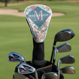 Roze Blauwe Bloemige William Morris Elegante Monog Golfheadcover