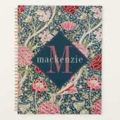 Roze Blauwe Bloemige William Morris Elegante Monog Planner (Voorkant)