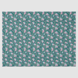 Roze & Blauwe Bloemmotief op Teal – Modern Tissuepapier