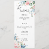 Roze & Blauwe Bloemrijke Elegante Bruiloft Menu (Voorkant)