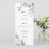 Roze & Blauwe Bloemrijke Elegante Bruiloft Menu (Staand voorkant)