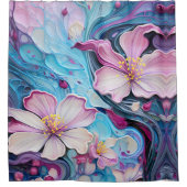 Roze blauwe bloesem Surreal Douchegordijn (Voorkant)