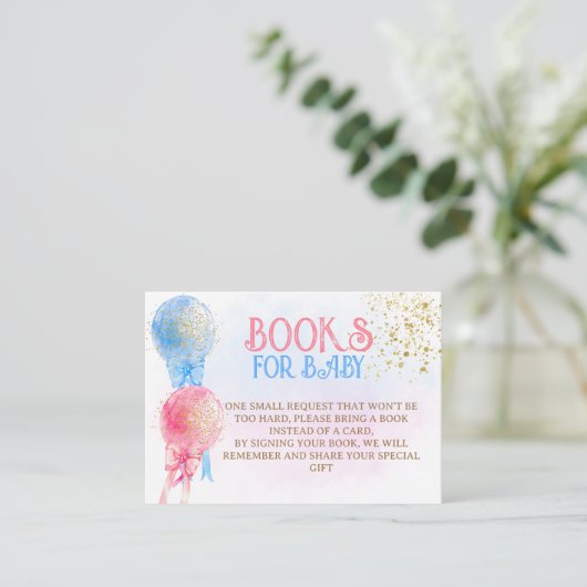 Roze Blauwe Boeken voor Baby Gender Reveal Shower Informatiekaartje (Staand voorkant)