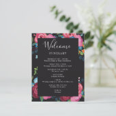 Roze & Blauwe Boeketten Zwart Trouwroute Informatiekaartje (Staand voorkant)