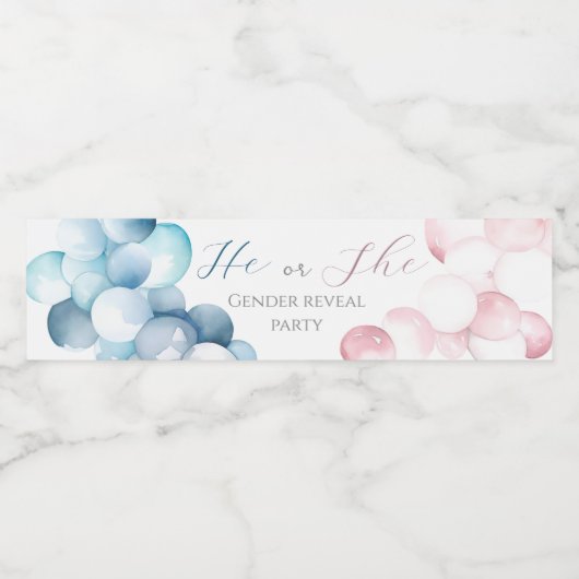 Roze & Blauwe boog Waterverf Geslacht onthullen Waterfles Etiket (Enkel label)
