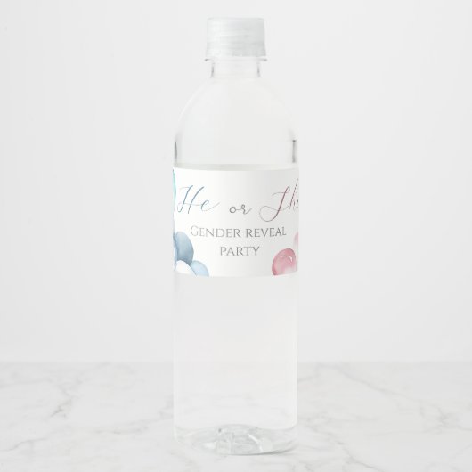 Roze & Blauwe boog Waterverf Geslacht onthullen Waterfles Etiket (Voorkant)