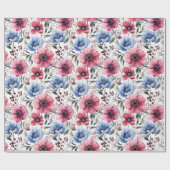 Roze Blauwe Botanische Bloei Inpakpapier (Vlak)