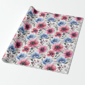 Roze Blauwe Botanische Bloei Inpakpapier (Uitgerold)