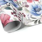 Roze Blauwe Botanische Bloei Inpakpapier (Rol Hoek)