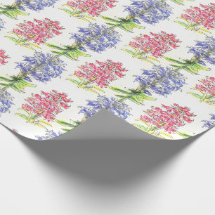 Roze & Blauwe Botanische Waterverf Bloemige Hyacin Cadeaupapier