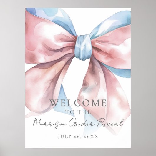 Roze Blauwe Bow Geslacht Onthullen Welkomstbord Poster (Voorkant)