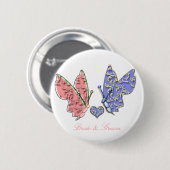Roze & Blauwe bruid & bruidegom vlinders zo Schatt Ronde Button 5,7 Cm (Voorkant /achterkant)